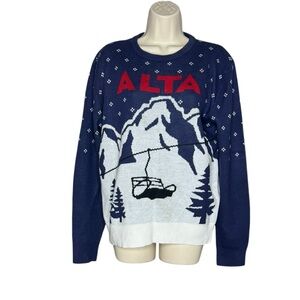 Navy Blue Crewneck Sweater with Winter Scene